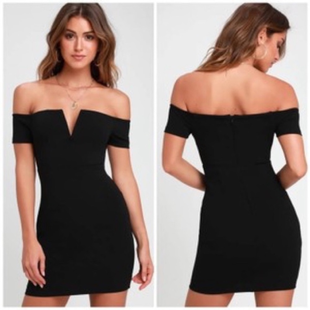 Lulu*s Black Cheers To This Off-shoulder Bodycon Night Out Dress